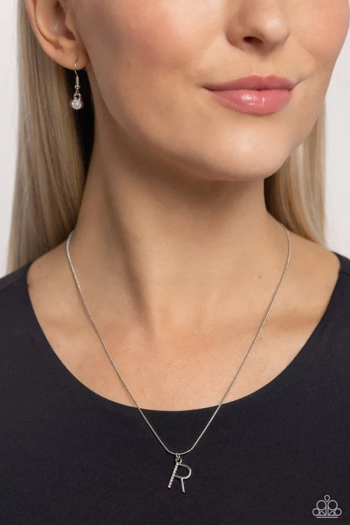 R - Letter of the Law Paparazzi Accessories Necklaces with Earrings Silver