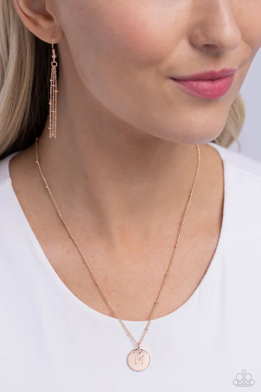 M - Initial Elegance Paparazzi Accessories Necklaces with Earrings Rose Gold