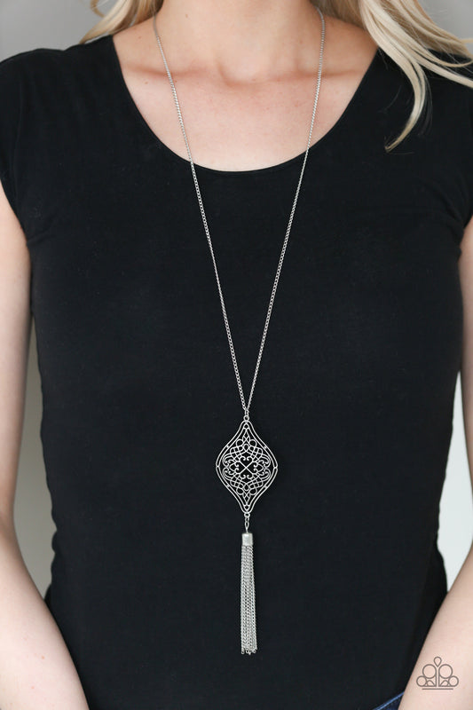 Totally Worth The TASSEL Paparazzi Accessories Necklace with Earrings Silver