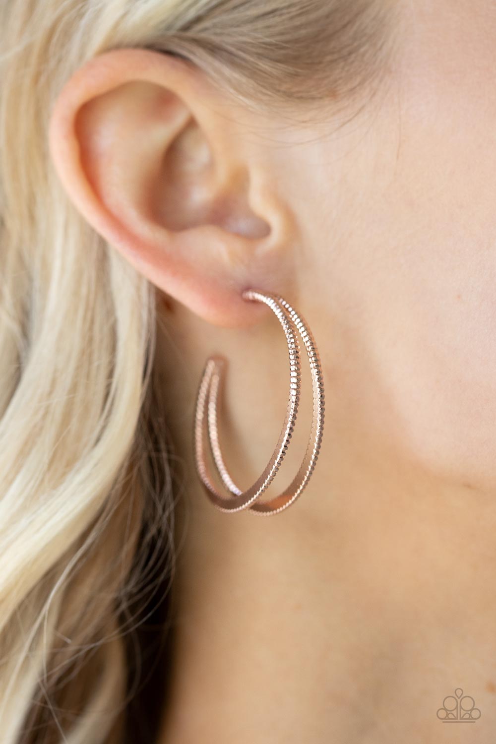 Rustic Curves Paparazzi Accessories Hoop Earrings Rose Gold
