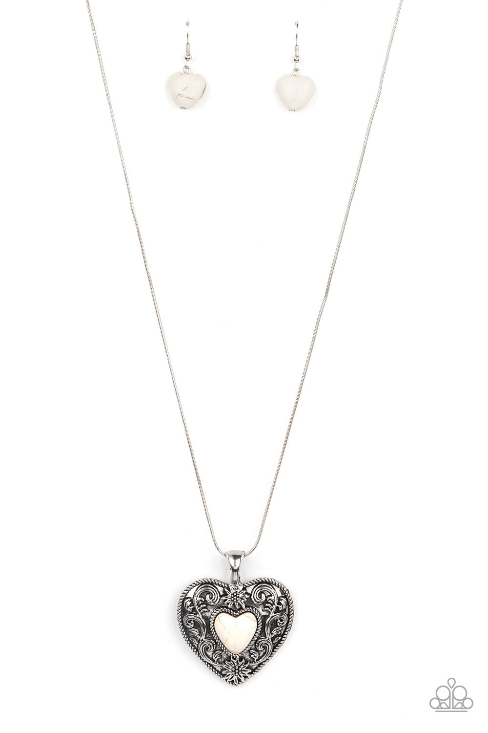 Wholeheartedly Whimsical Paparazzi Accessories Necklace with Earrings White
