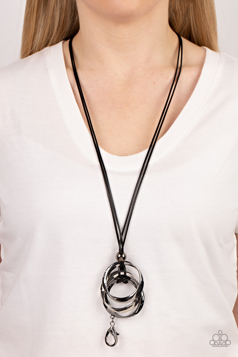 Harmonious Hardware Paparazzi Accessories Lanyard with Earrings Black