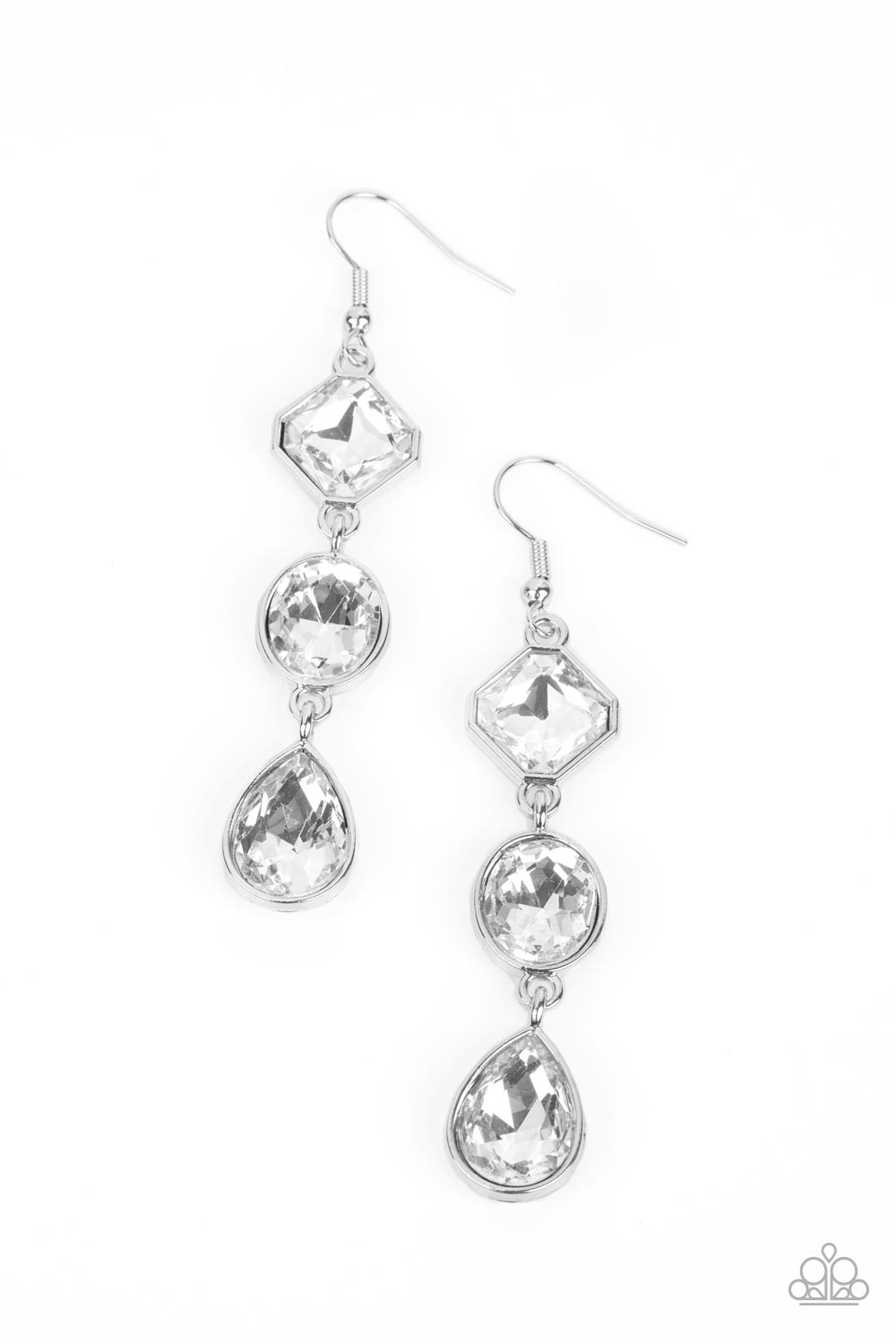 Reflective Rhinestones Paparazzi Accessories Earrings White