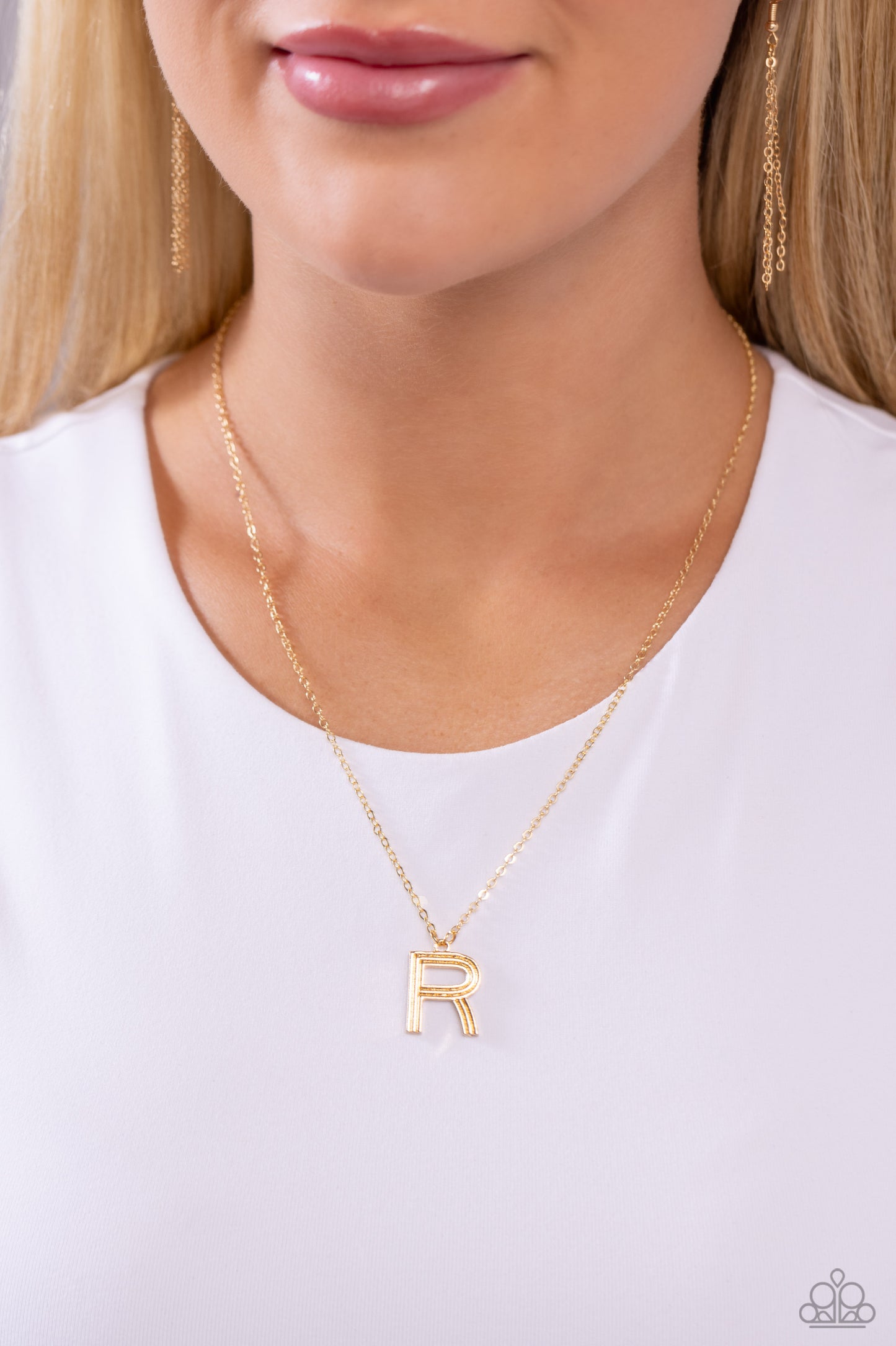 Leave Your Initials Paparazzi Accessories Necklace with Earrings Gold - R