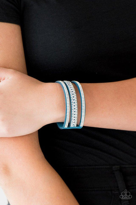 Rebel In Rhinestones Blue Paparazzi Accessories Bracelet